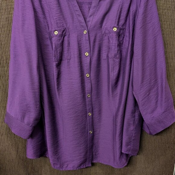 Est 1962 Womens Plus Size 1X Purple 3/4 Sleeve Button Front Blouse - Picture 5 of 6